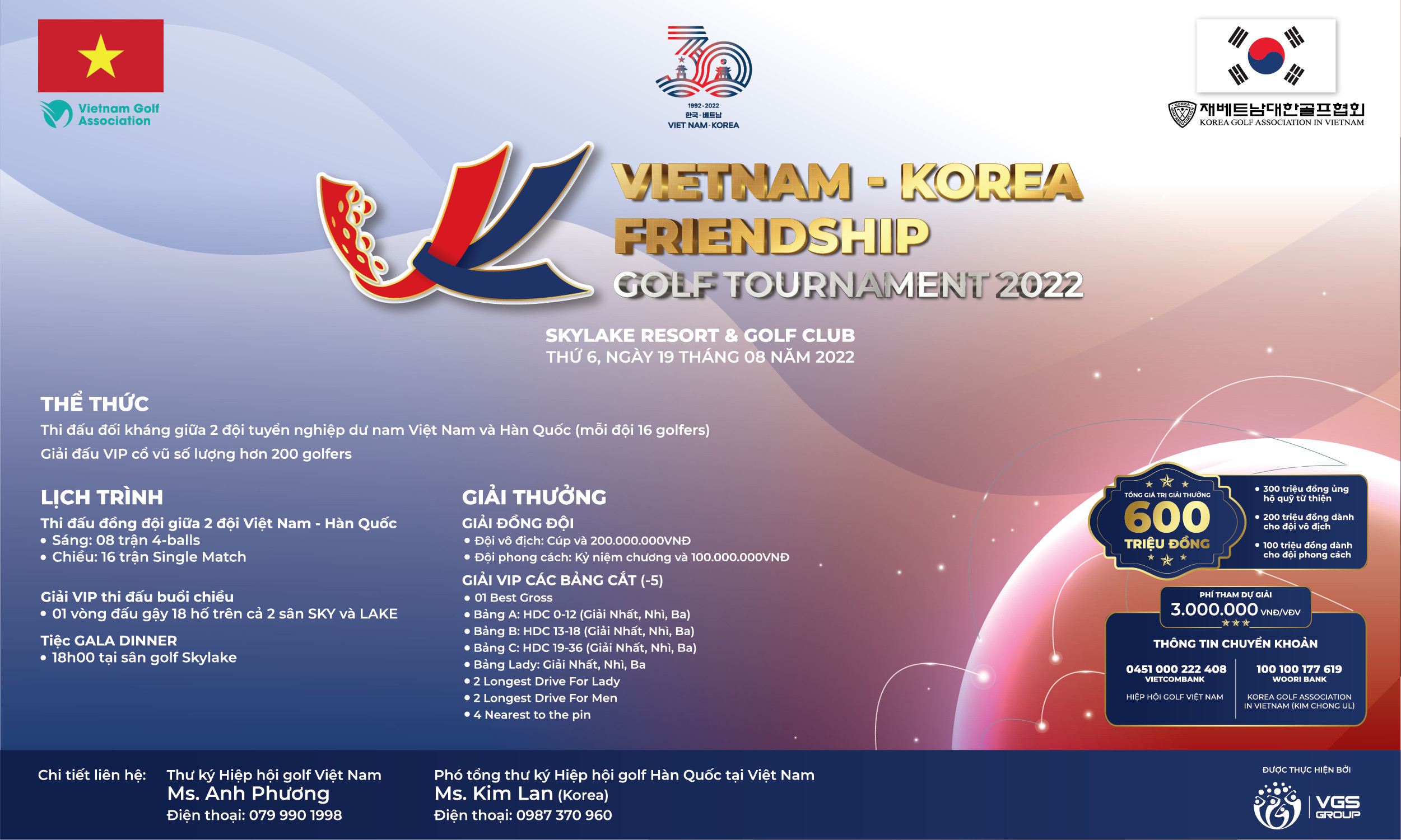 Chính thức mở đơn đăng kí tham dự giải golf hữu nghị Vietnam Korea